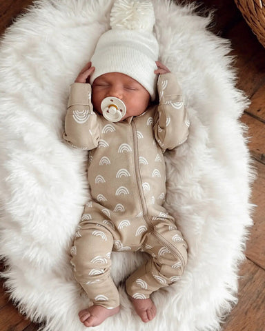 Zip Romper | Tan Rainbow - PREORDER