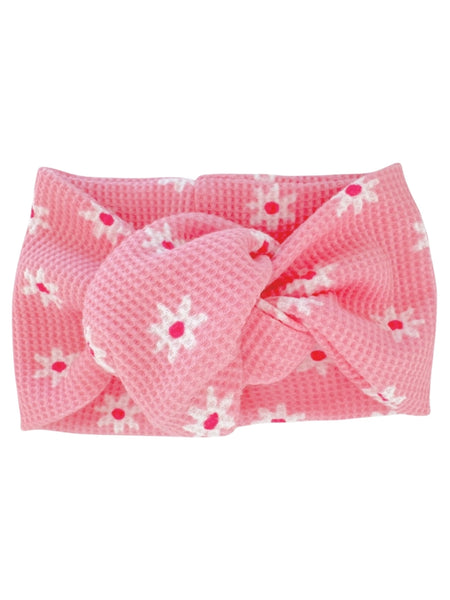 Waffle Turban Bow | Pink Flower - PREORDER