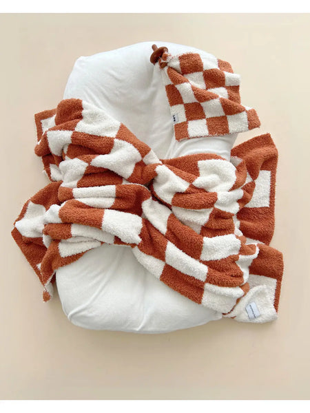 Checkered Plush Baby Blanket | Copper - PREORDER