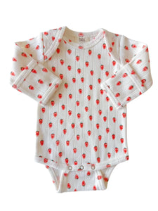 Organic Pointelle Long Sleeve Bodysuit | White Strawberry - PREORDER