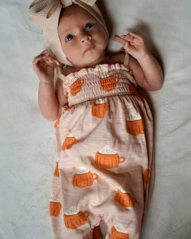 Smocked Ruffle Jumpsuit | Pink Pumpkin Mug - PREORDER