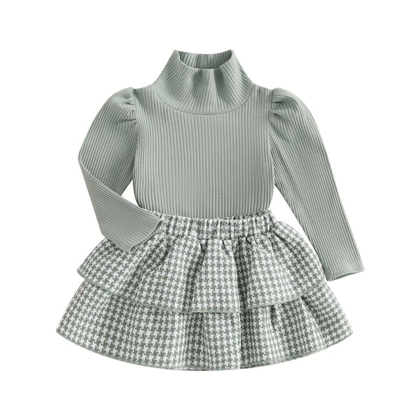 Turtleneck Houndstooth Skirt Outfits (3 Colors) - PREORDER