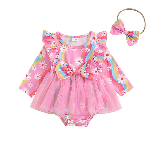 Groovy Daisies Tutu Romper Dresses & Bows (3 Colors) - PREORDER