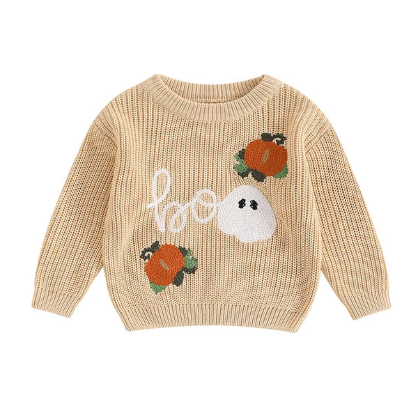 Ghosts & Pumpkins BOO Patch Knit Sweaters (6 Colors) - PREORDER