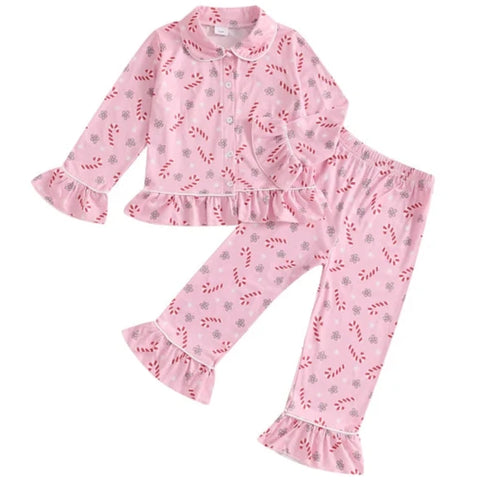 Pink Candy Canes & Daisies Ruffles Pajamas - PREORDER