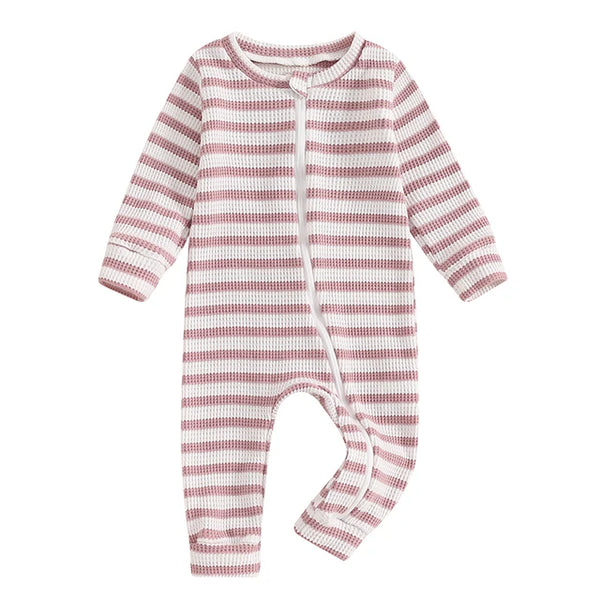 Solid Striped Waffle Rompers (4 Colors) - PREORDER