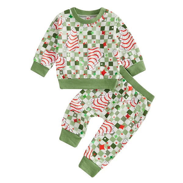 Checkered Christmas Tree Cakes Jogger Outfits (2 Colors) - PREORDER