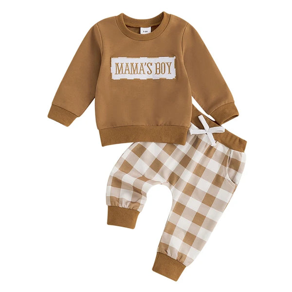 Mamas Boy Plaid Embroidered Jogger Outfits (3 Colors) - PREORDER