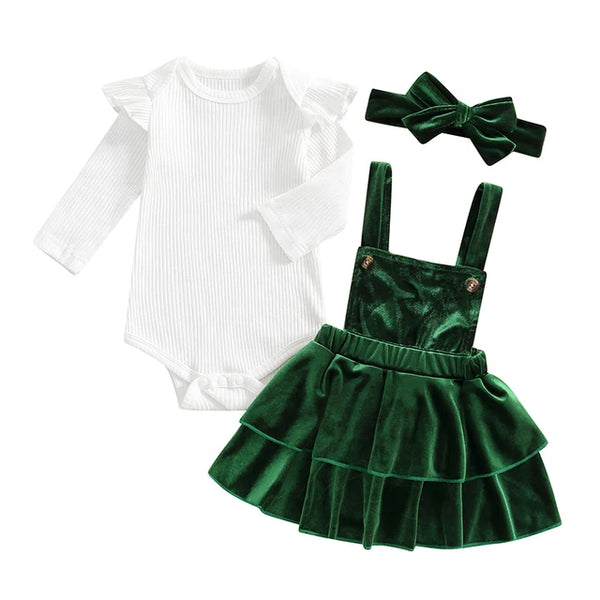 Velvet Overalls Outfit Dresses & Bows (2 Colors) - PREORDER