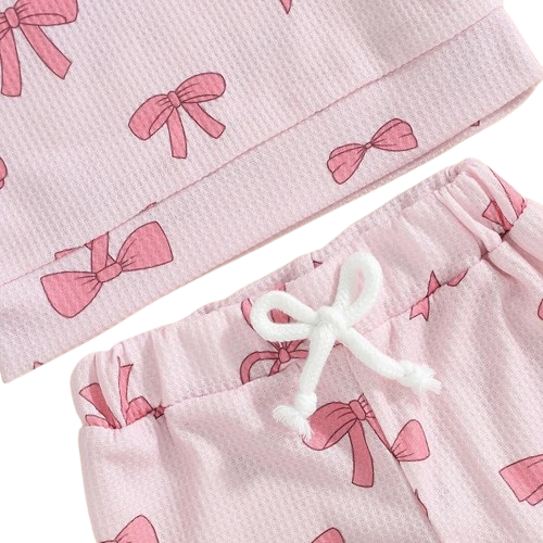 Pretty Pink Bows Waffle Pants Outfits (3 Colors) - PREORDER