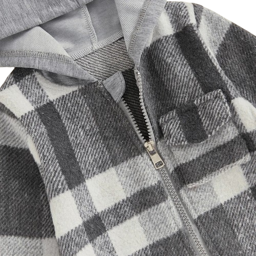 Gray Plaid Hooded Flannel - PREORDER