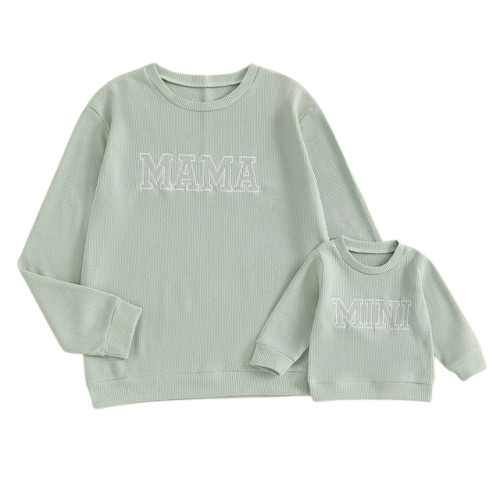 Mama & Mini Embroidered Waffle Matching Pullovers (3 Colors) - PREORDER