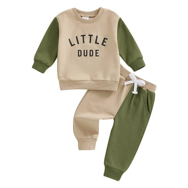 Little Dude Two Tone Jogger Outfits (2 Colors) - PREORDER