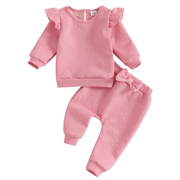 Solid Textured Bows Jogger Outfits (2 Colors) - PREORDER