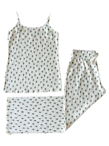 Organic Pointelle Women's Cami Lounge Set | Cactus - PREORDER