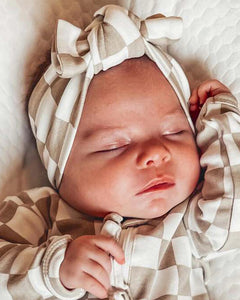 Big Knot Bow | Latte Checkerboard - PREORDER