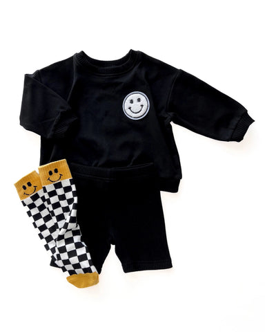 Smiley Top & Biker Shorts Set | Black - PREORDER