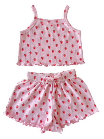 Organic Pointelle Summer Set | Pink Strawberry - PREORDER