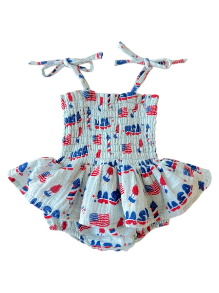 4th of July Bubble w/ Skirt Romper | Blue - PREORDER