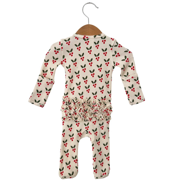 Waffle Zip Ruffle Footie Romper | Holly - PREORDER