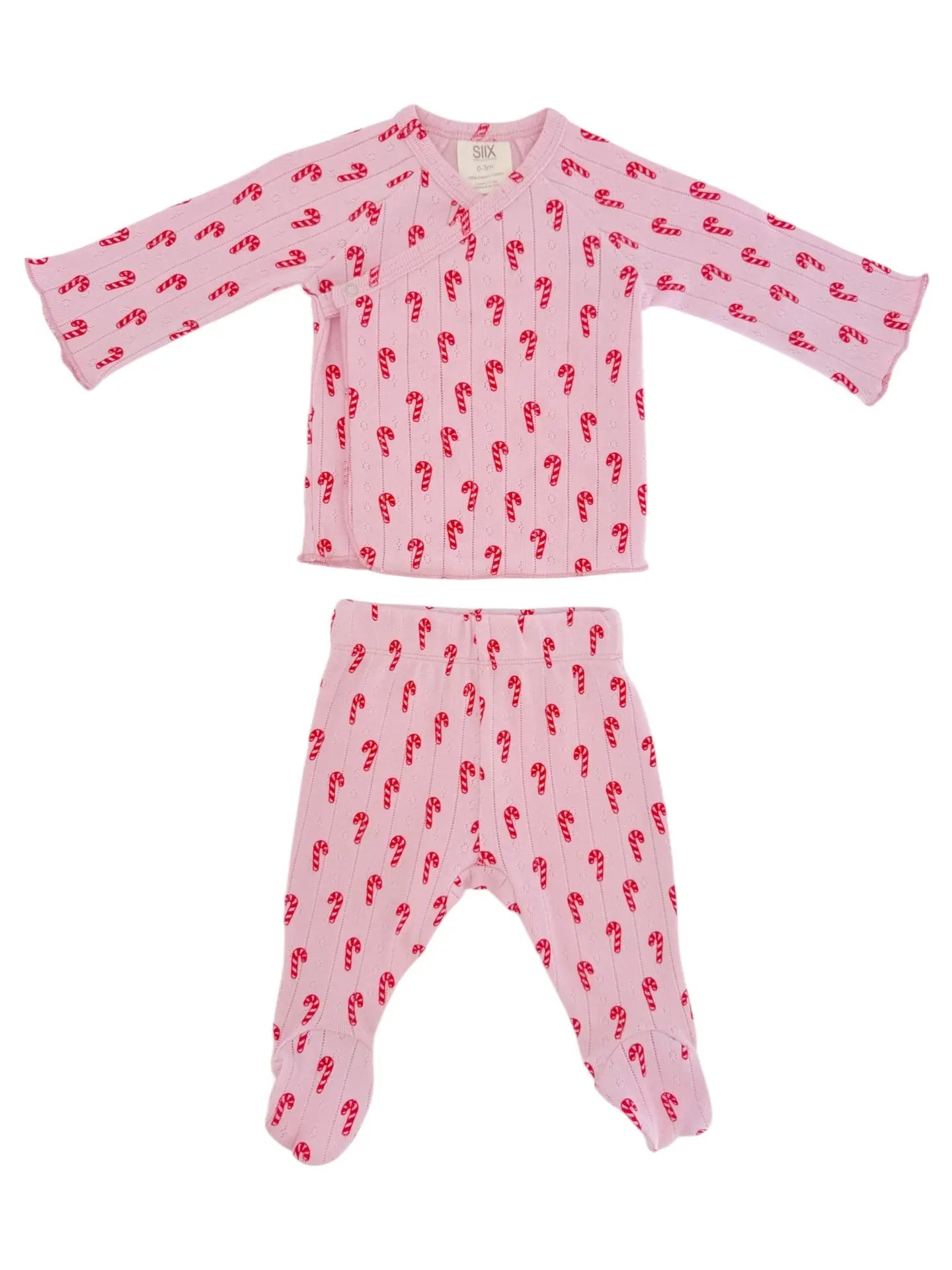 Organic Pointelle Kimono & Pant Set | Pink Candy Cane - PREORDER