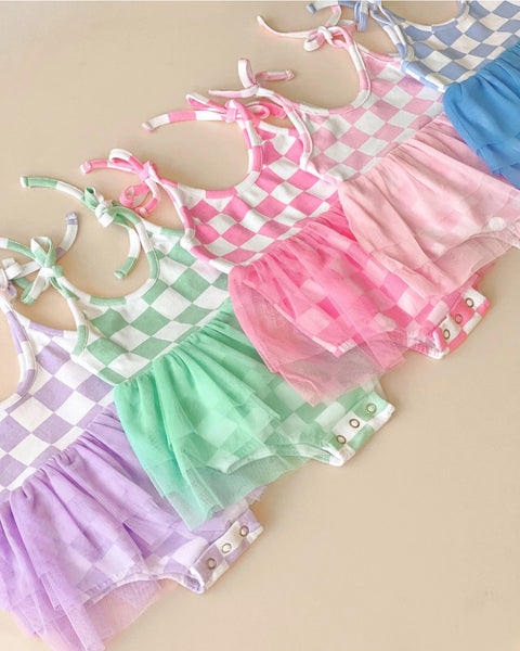 Checkered Tutu Romper | Purple - PREORDER