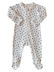 Organic Pointelle Zip Footie | Blue Flower - PREORDER