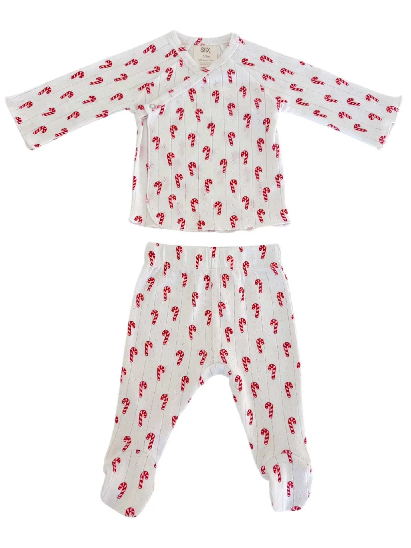 Organic Pointelle Kimono & Pant Set | White Candy Cane - PREORDER