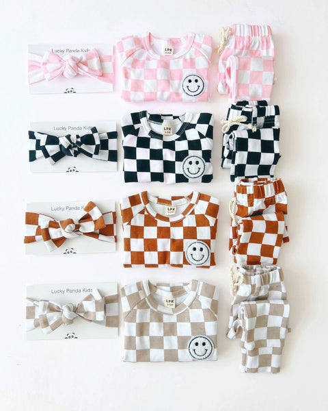 Checkered Smiley Top & Pants Set | Copper - PREORDER