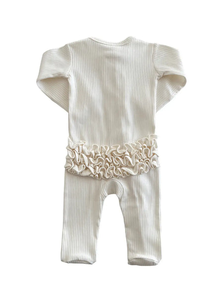 Ribbed Zip Ruffle Footie Romper | Ivory - PREORDER