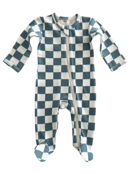 Zip Footie Romper | Blueberry Muffin Checkerboard - PREORDER