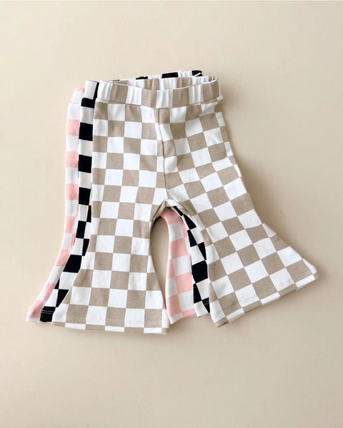 Checkered Flare Pants | Latte - PREORDER