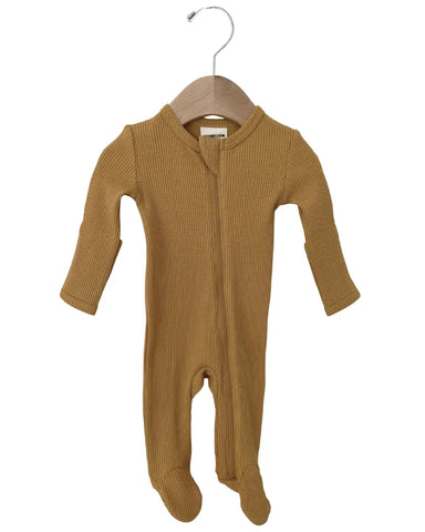 Waffle Zip Footie Romper | Honey - PREORDER