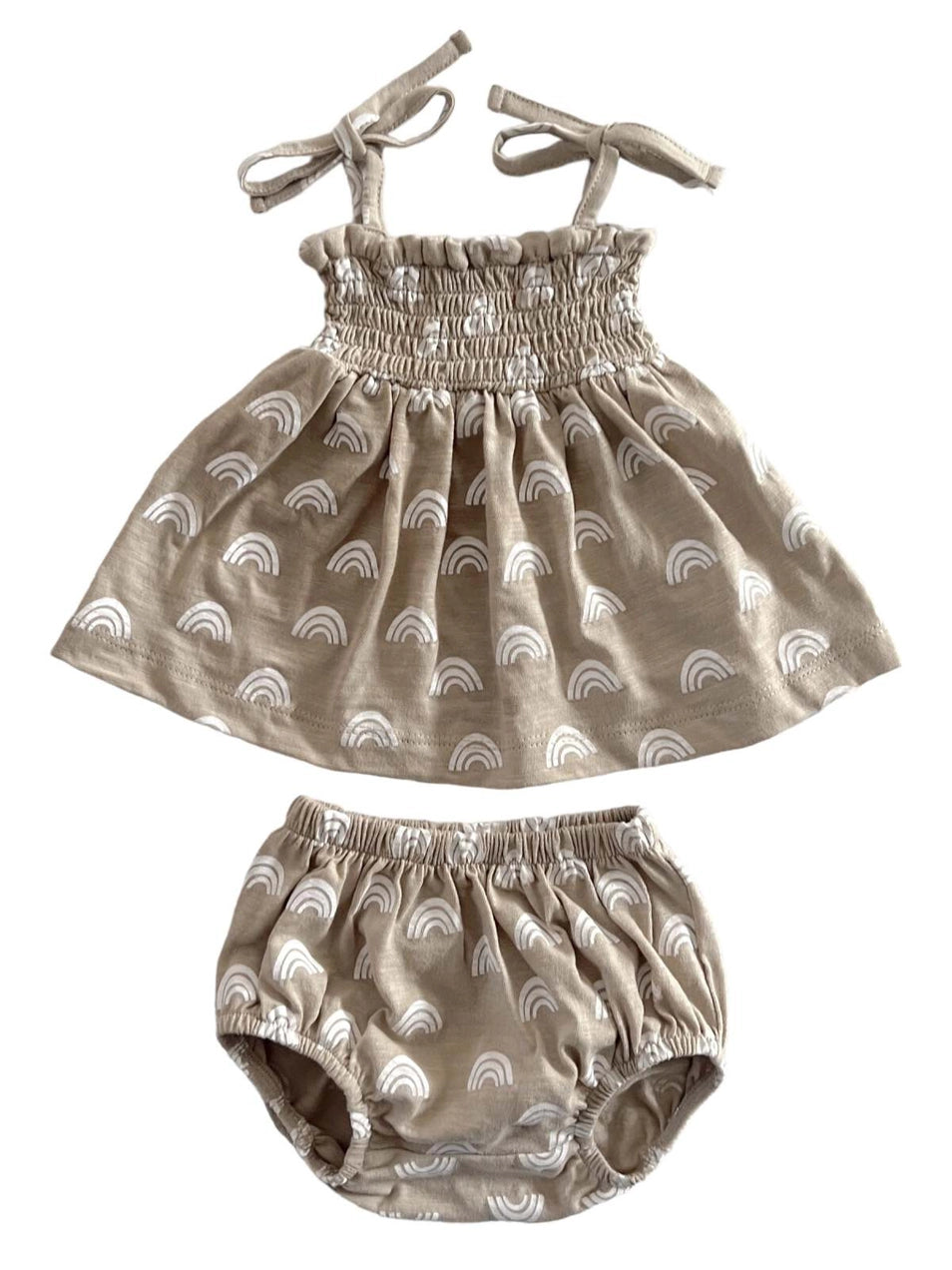 Smocked Ruffle Top & Bloomer Set | Tan Rainbow - PREORDER