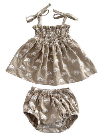 Smocked Ruffle Top & Bloomer Set | Boho Rainbow - PREORDER