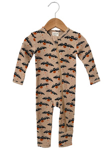 Waffle Zip Romper | Tan Trick or Treating Bat - PREORDER