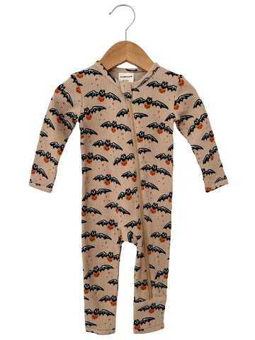 Waffle Zip Romper | Tan Trick or Treating Bat - PREORDER