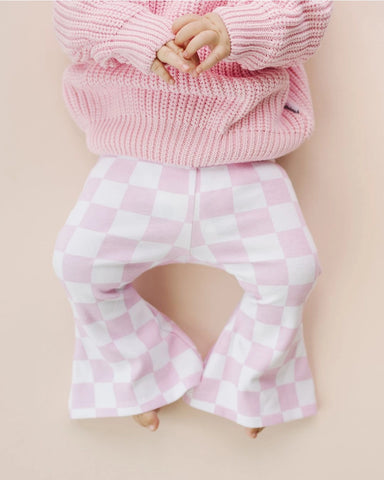 Checkered Flare Pants | Pink - PREORDER