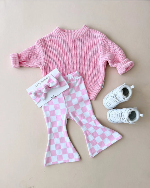 Checkered Flare Pants | Pink - PREORDER