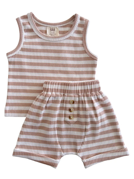 Ribbed Tank & Shorts Set | Cream Stripes - PREORDER