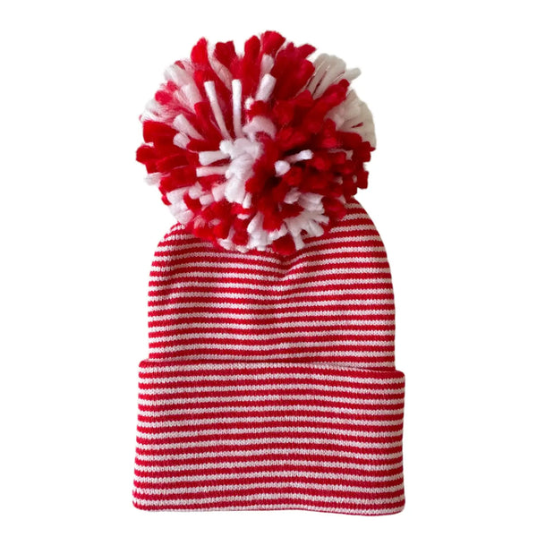 Baby's First Hat | Red/White Stripe Pom - PREORDER