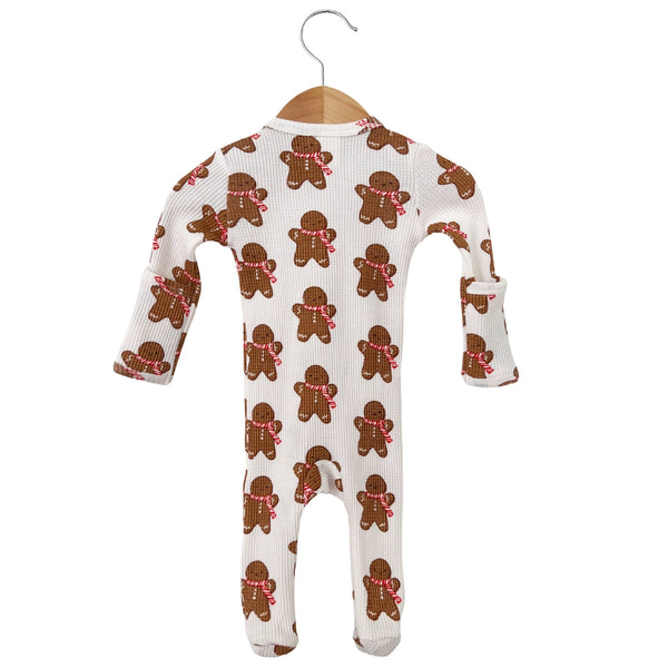 Waffle Zip Footie Romper | Gingerbread Man - PREORDER