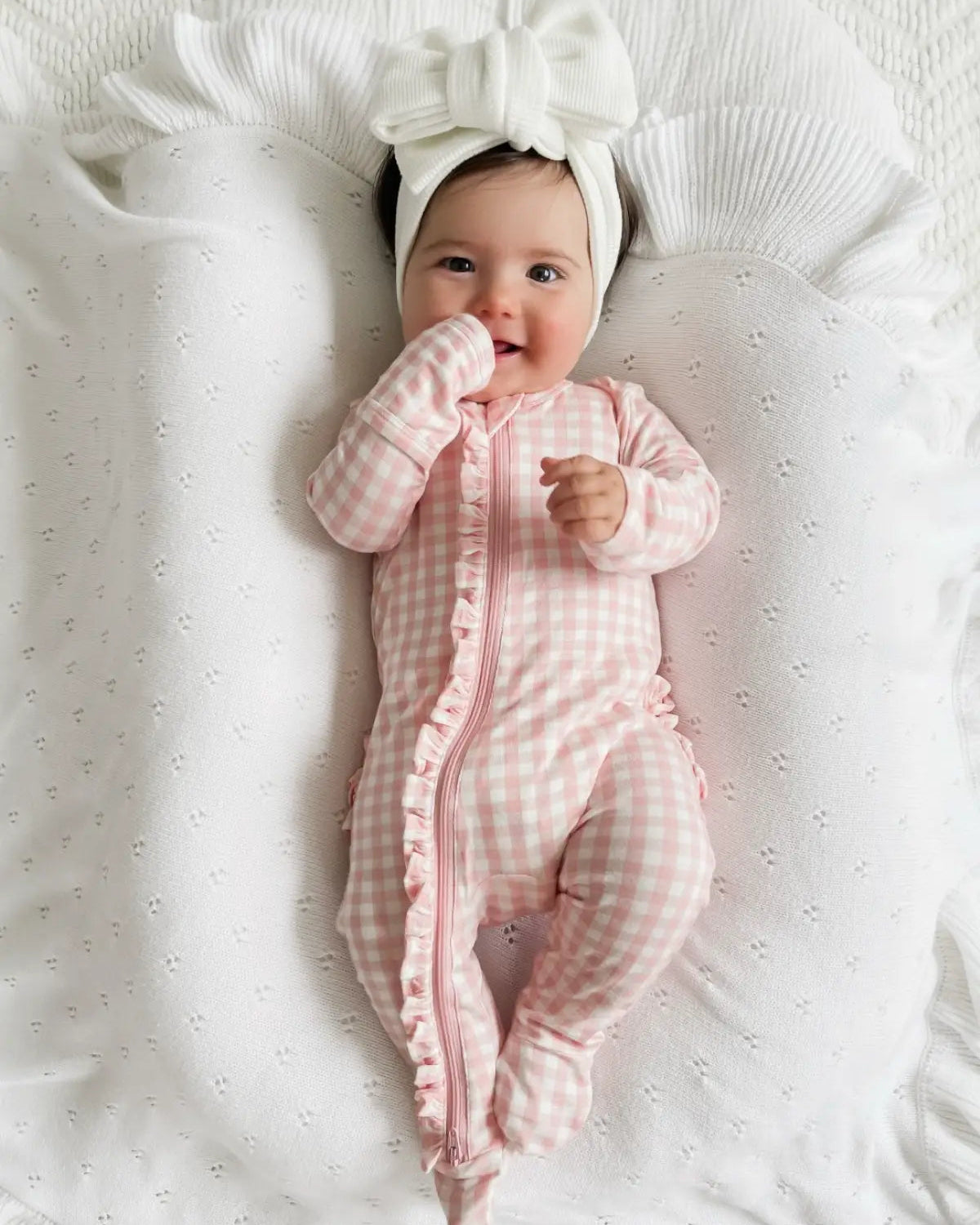 Zip Ruffle Footie Romper | Pink Gingham - PREORDER