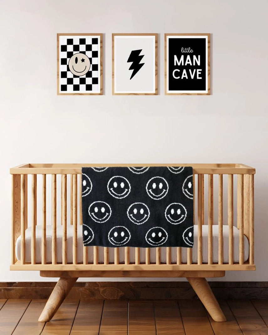 Smiley Plush Baby Blanket | Black - PREORDER