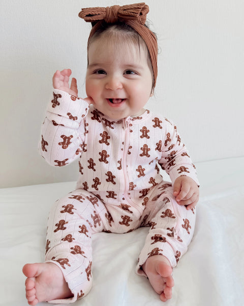 Organic Pointelle Zip Romper | Blush Gingerbread - PREORDER