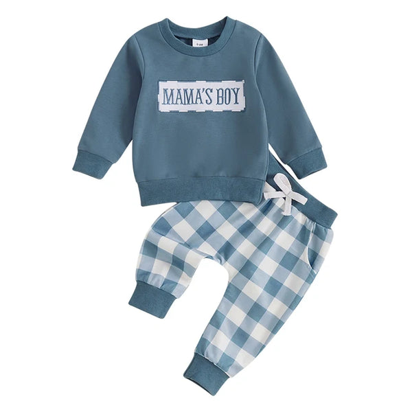 Mamas Boy Plaid Embroidered Jogger Outfits (3 Colors) - PREORDER