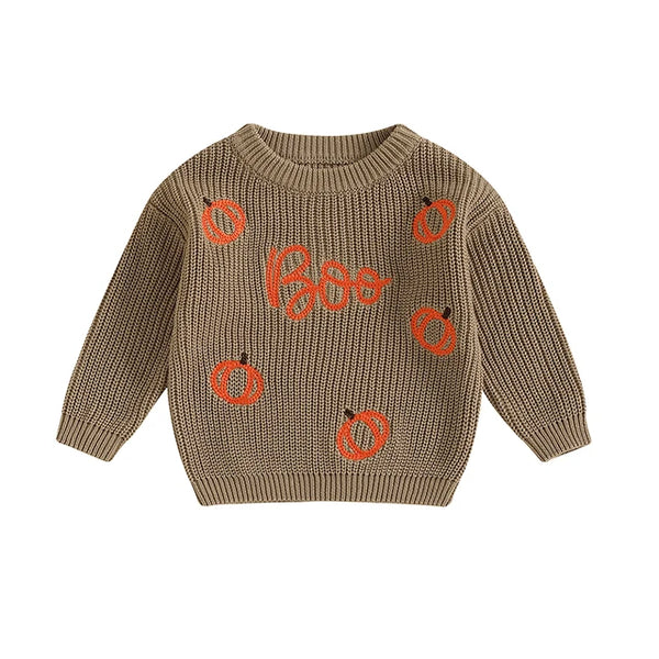 BOO Outline Pumpkins Knit Sweaters (5 Colors) - PREORDER