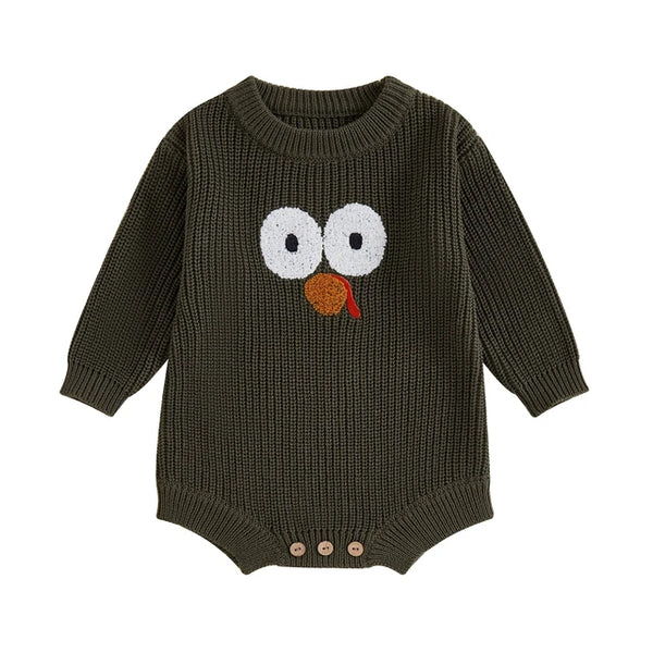 Thanksgiving Turkey Knit Rompers (4 Colors) - PREORDER