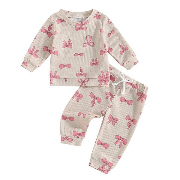 Pretty Pink Bows Waffle Pants Outfits (3 Colors) - PREORDER