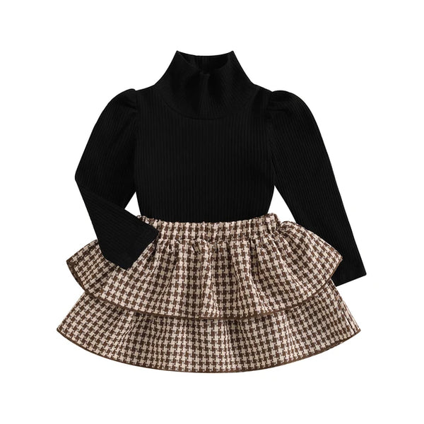 Turtleneck Houndstooth Skirt Outfits (3 Colors) - PREORDER